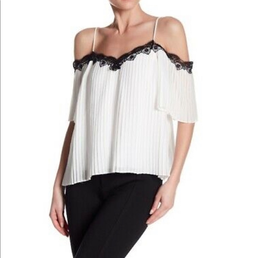 Alice + Olivia Cold Shoulder Lace Trim Top